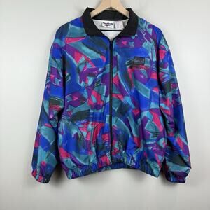 Vintage 90s Reebok Jacket Windbreaker All Over Print Poly Womens Medium Retro